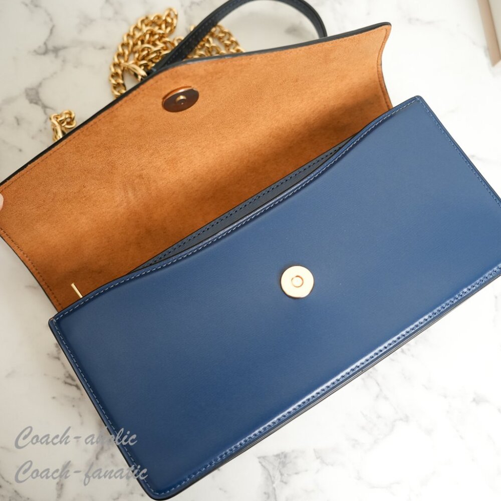 Coach CBI98 Klare Envelope Crossbody Bag Shiny Refined Calf Leather Deep Blue - Picture 13 of 16